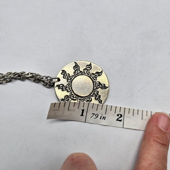 Vintage Pewter Sun Pendant Necklace 24" Chain Sunburst Design JPF 78 Unisex Jewe - Picture 6 of 7